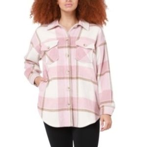 Black Tape Cream Pink Taupe Plaid Shacket Jacket Large NEW NWT